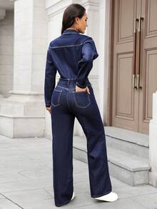 EMERY ROSE 女士时尚休闲牛仔连体裤 - 藍色 - 查看 2