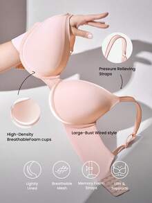 LUVLETTE Plus Dream Curve Support +Smooth Full Coverage Support Wide Strap Push Up T-Shirt Basic Bra - Pink - View 5