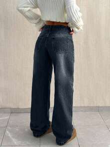 EURMUSE LOW WAIST BAGGY LOOSE STRAIGHT LEG JEAN - Dark Wash - View 2