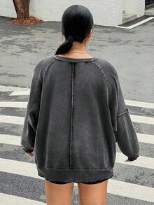 Muchica Áo nỉ rộng rãi cổ tròn tay raglan trơn cỡ lớn cho nữ - màu đen - Xem 5