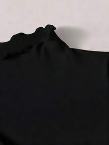 SHEIN EZwear Plus Size Solid Color Crew Neck Long Sleeve Casual T-Shirt/Fall/Winter - Black - View 4
