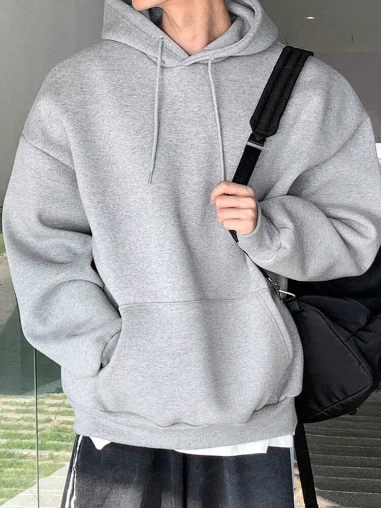 Men's Plain Drawstring Hooded Drop Shoulder Sweatshirt,Fall Clothes