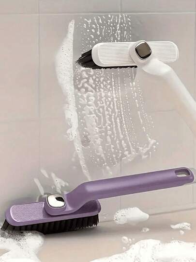1 pieza, Cepillo de limpieza giratorio 2 en 1 púrpura/blanco - Plástico púrpura, cerdas rígidas de 360°, conector en V, adecuado para la limpieza de azulejos y grietas de paredes del baño, cepillo giratorio multifuncional para la limpieza de grietas del baño, cepillo de dientes para la limpieza de grietas duras del hogar, herramienta giratoria para la limpieza de grietas de la cocina, accesorios de baño, accesorios de cocina, cocina, baño, regalos de Navidad