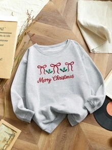 INAWLY 女式圣诞蝴蝶结刺绣图案圆领运动衫 - 灰色 - 查看 5