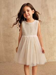 SHEIN Girl's Princess Dress, Beige, Small Fragrant Style Jacket Set, Skirt Mesh Dress, Vacation, Partywear ,Valentine's Day,Birthday Dress, New Year's Day, Birthday Party, Wedding Festival Dress Dress, Gorgeous Dress Dress, Middle East, Europe And America
