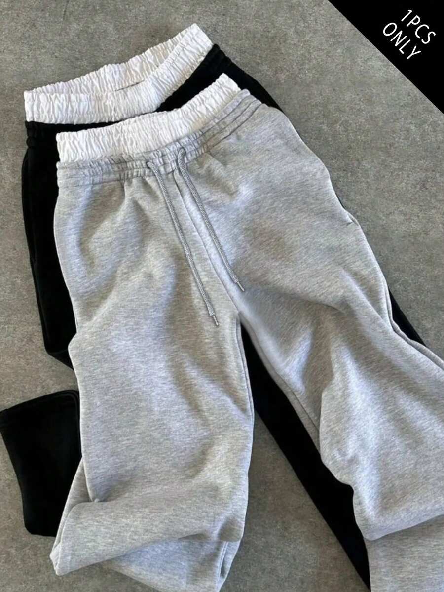 INAWLY Quần nỉ dài tay cạp rút màu tương phản dành cho nữ - Nhiều màu - Xem 1