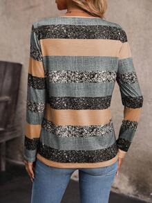 EMERY ROSE Women's Color Block V-Neck Pleated T-Shirt Graphic Tees Women Tops - Multicolor - View 2