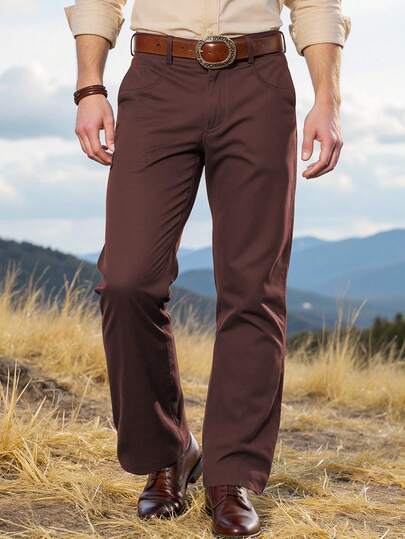 Manfinity Nomadique Pantalones casuales marrones de pana acampanados para hombres, pantalones bohemios occidentales de vaquero para festivales de música al aire libre, bares nocturnos, regalo para novio/esposo, regalo de aniversario, otoño