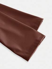 SHEIN Essnce 女式纯色 PU 皮革长袖褶皱设计时尚夹克，秋季 - 巧克力棕 - 查看 4