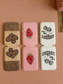 Joivida 1pc Portable Folding PU Leather Makeup Mirror, Three Styles Love Pattern, Strawberry Pattern, Cherry Pattern, Cute, Fashionable,Adjustable Handheld Mirror With Stand, Dressing Mirror For Dormitory Tabletop And Office Use, Gift For Women And Girls, Travel Stuff Home Bathroom Decor Fall Decor Makeup Organizer Bathroom Accessories Back To School - Multicolor - View 2