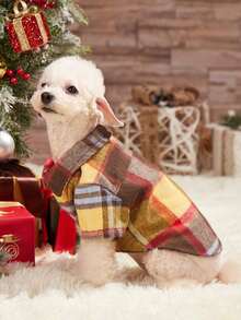PETSIN 1 件圣诞宠物格子羊毛拼布衬衫，秋冬保暖