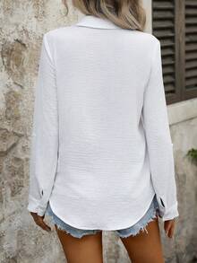 SHEIN Tall 女款休閒白色襯衫，寬鬆風格長版百搭通勤上衣，夏季純白場合女款秋季襯衫 - 白色 - 查看 2