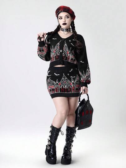 Goth Chaqueta corta de mujer con estampado jacquard de castillo gótico, iglesia, estrella y luna