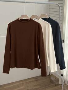 SHEIN EZwear 3 件套休闲纯色百搭分层高领长袖 T 恤，适合秋冬季 - 彩色 - 查看 11