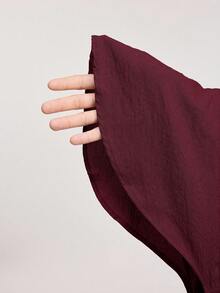 Veilorie Bộ 2 món áo sơ mi ren tay dài cài nút và quần ống rộng thường ngày cho nữ - Màu Đỏ Sâu - Xem 7