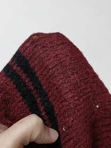 Elenzga Christmas Plus Size Women Sweater, Knitted Hollow Out Ribbed Hem Colorblock Striped Long Sleeve Pullover Casual Versatile Sweater - Burgundy - View 7