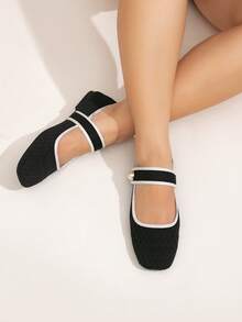 CUCCOO CURVES Plus Size Women's Decorative, Minimalist Design Shiny Square Toe Flat Shoes Suitable For Wide Feet - Black - View 4