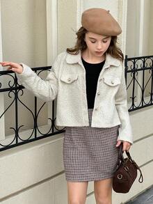 Elladie kids 2pcs/Set Girls Teens Autumn/Winter Fashion Plaid Lapel Long Sleeve Jacket & Skirt Set, Elegant Casual Commuting Outfit, Korean Style