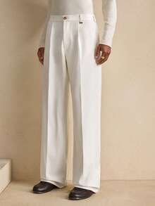 EASEVO 男士加大码纯色休闲直筒裤 - 白色 - 查看 6