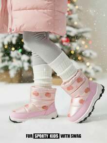 JNSQ 1 双女童时尚卡通草莓粉色可爱舒适保暖内衬冬季户外休闲雪地靴 - 粉色 - 查看 2