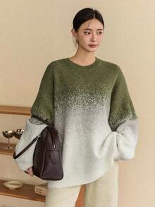 Dazy-Less Women's Autumn/Winter Fuzzy Tie-Dye Tie Dye Solid Color Minimalist Pullover Knit Sweater