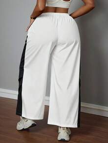 SHEIN PETITE CURVE Plus Size Women's Summer Concert Streetwear Going Out Color-Blocked Parachute Pants