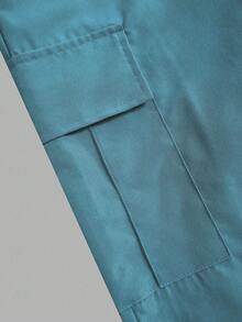 SHEIN Sparklyn مجموعة بنطلون وتي شيرت للبنات المراهقات، تي شيرت بطبعة بورتريه وياقة دائرية وأكمام قصيرة، وبنطلون بجيوب واسع الساق، ملابس عصرية للاستخدام اليومي والخروج - الأزرق - مشاهدة 8