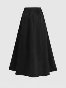 少女黑色长款百褶休闲裙