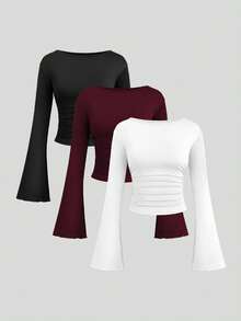 Sweetra Women's Commuting Comfortable Pleated Flare Sleeve Suit Set - Multicolor - View 1