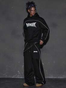 AXEPEAK Men's American Street Gothic Style Hoodie And Sweatpants Set, Fall Winter Clothes