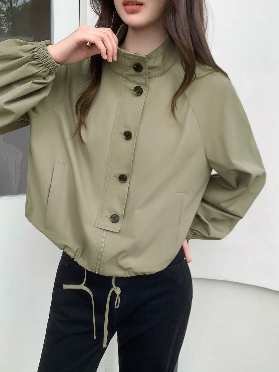 Modelyn 灯笼袖宽松抽绳休闲女装夹克外套秋冬女装 - 軍綠色 - 查看 1