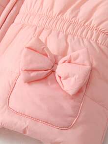 SHEIN Playful Pals 女婴休闲束腰蝴蝶结口袋泰迪熊内衬轻薄长袖拉链连帽绗缝外套，冬季连帽外套，秋季粉色女婴外套，女婴连帽外套，女婴蝴蝶结外套 - 淺粉色 - 查看 8
