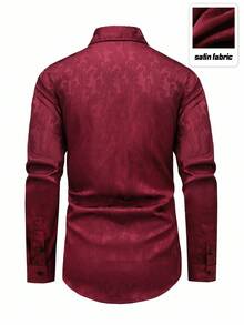Manfinity AFTRDRK Men Long Sleeve Front Button Fashionable Versatile Casual Jacquard Retro Shirt, Red Paisley Burgundy Dress Shirt, Fall - Burgundy - View 2
