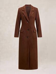 Radiana Brown Vintage Suede-Like Faux Fur Long Windbreaker Coat, Elegant Long Blazer Jacket For Autumn/Winter Thanksgiving Chocolate Brown - Coffee Brown - View 6