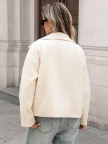 SHEIN LUNE Abrigo holgado de moda de alta gama para mujer, de unicolor, con cuello vuelto, diseño de cuello vuelto, para otoño/invierno, estilo campestre elegante para salir, para mujer, para otoño