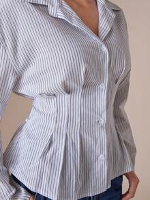 COSMINA 女式条纹印花前扣长袖衬衫 - 黑與白 - 查看 6