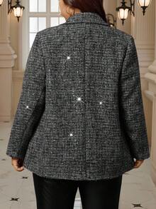 Zelara 大码女式时尚休闲双排扣翻领西装外套 - 黑色 - 查看 7