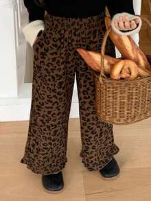 DAZY 年轻女孩豹纹宽松休闲街头风喇叭裤 - 咖啡棕 - 查看 3