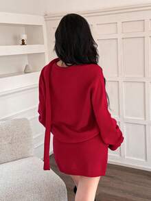 Feyla 红色休闲开衫、围巾和裙子女士毛衣套装 - 紅色 - 查看 5