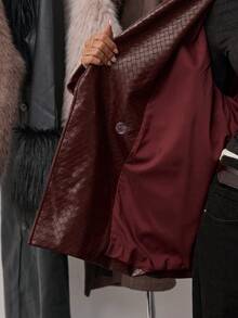 SHEIN BAE 女士纯色双排扣系带风衣，通勤风格 - 摩卡棕 - 查看 8