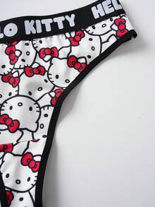 HELLO KITTY AND FRIENDS | SHEIN 1件装女士红色可爱卡通猫咪印花性感丁字裤，柔软舒适，可爱甜美 - 紅白色 - 查看 3