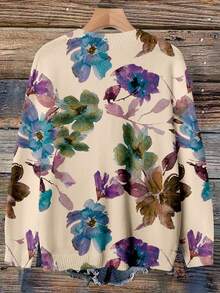EMERY ROSE Suéter holgado minimalista casual con estampado todo sobre, para otoño/invierno, tallas grandes - Multicolor - Ver 2