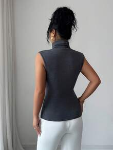 SHEIN Raffinéa Women's Elegant Fashion Minimalist Versatile Fitted Lapel Collar Cotton Tank Top, Spring/Autumn