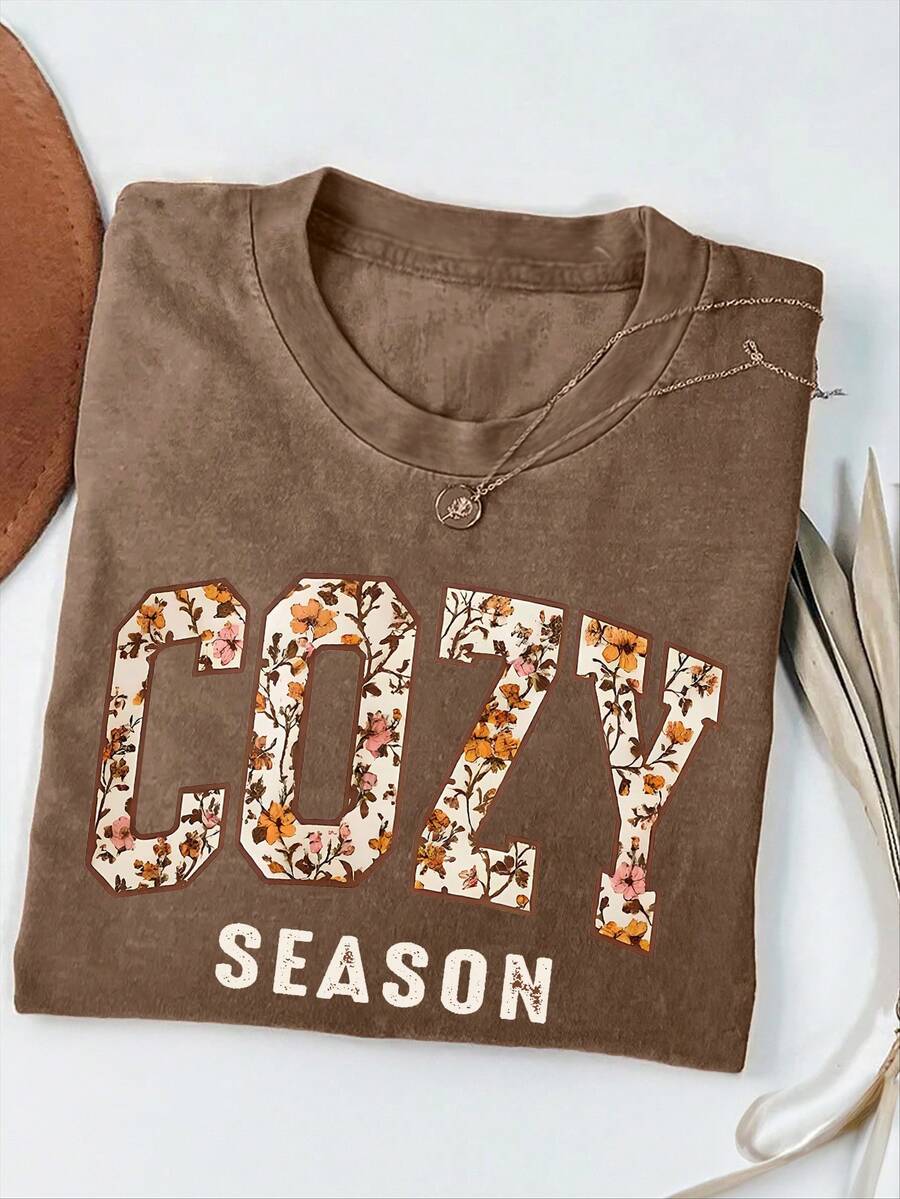 INAWLY Camiseta de manga corta casual con estampado de letras para mujer, verano