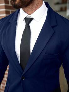 Manfinity Mode Plus Size Men's Solid Color Lapel Neck Long Sleeve Jacket And Pants Business Suit Set, Autumn - Royal Blue - View 4