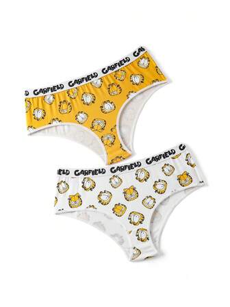 GARFIELD | SHEIN 2pcs Plus Size Comfortable Cute Cat Print Letter Waistband Panties Cartoon Underwear For Women Funny Underwear Women Underwear Set Cute Underwear