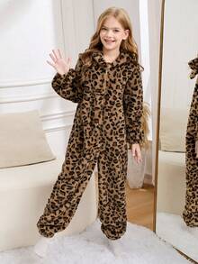 Sparklyn Mono con capucha con orejas de leopardo de moda y lindo para niña preadolescente, adecuado para usar en interiores y exteriores en invierno - Multicolor - Ver 3