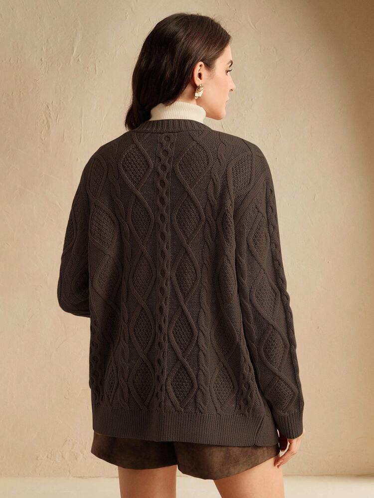 Women's Fashionable Bee Embroidered Long Sleeve Knitted Cardigan, Suitable For Christmas, New Year, Party, Elegant, Luxury, Formal, Chic