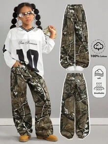 SHEIN Thời trang thiếu nữ tuổi teen: Phong cách thường ngày, cổ điển Y2K, cá tính, đường phố, trở lại trường học, đại học, họa tiết rằn ri, họa tiết cành cây, denim dáng rộng, quần jean công sở, mềm mại, mặc hàng ngày, mùa đông và mùa thu, lễ hội âm nhạc và thời trang đường phố. - Nhiều màu - Xem 5