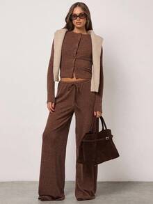 SHEIN BAE Pantalones casuales anchos de cintura con cordón de unicolor para mujer